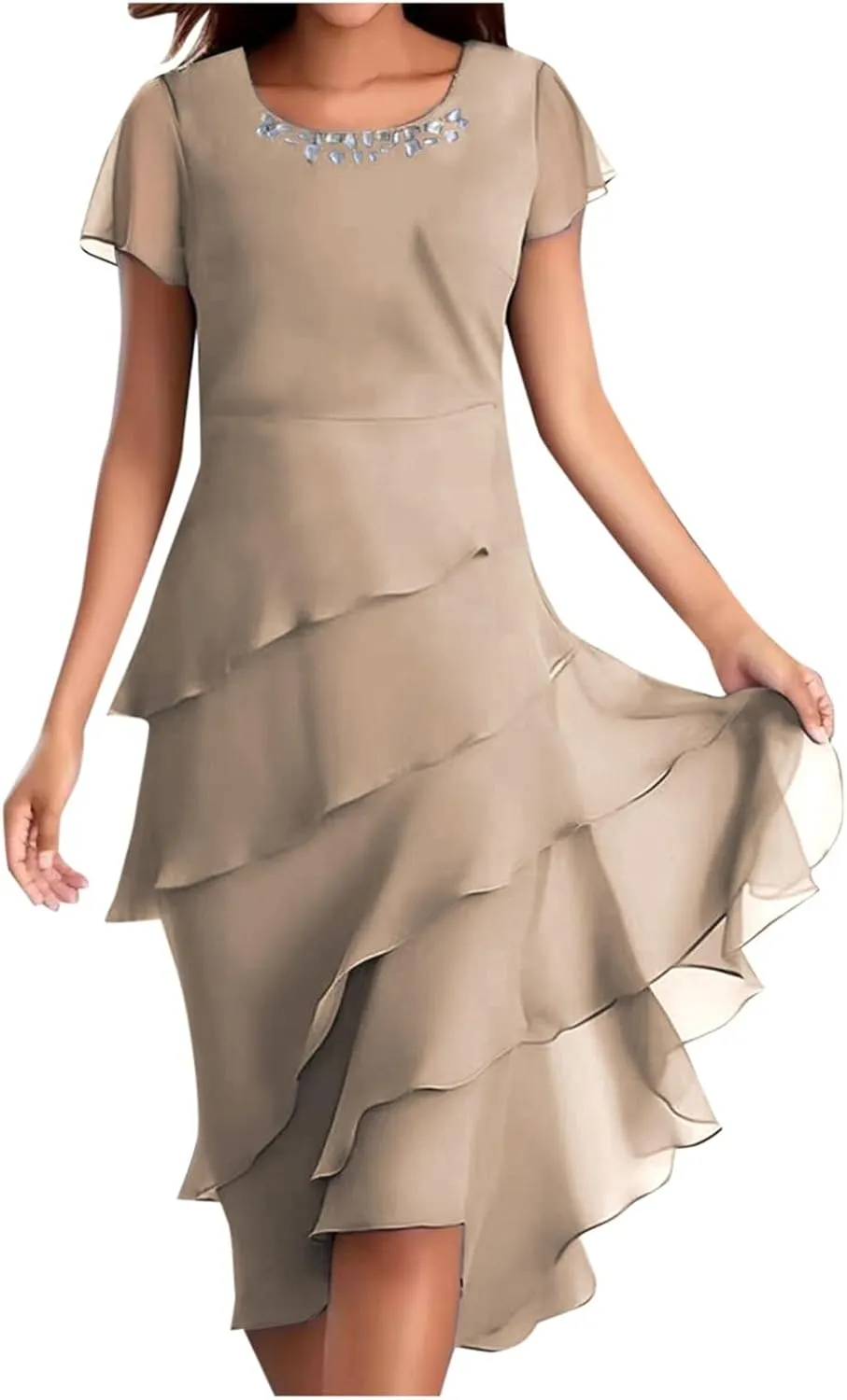 Womens 2025 Summer Casual Dresses Tiered Chiffon Pleated A Line Flowy Mini Dress Elegant Cocktail Party Outfits