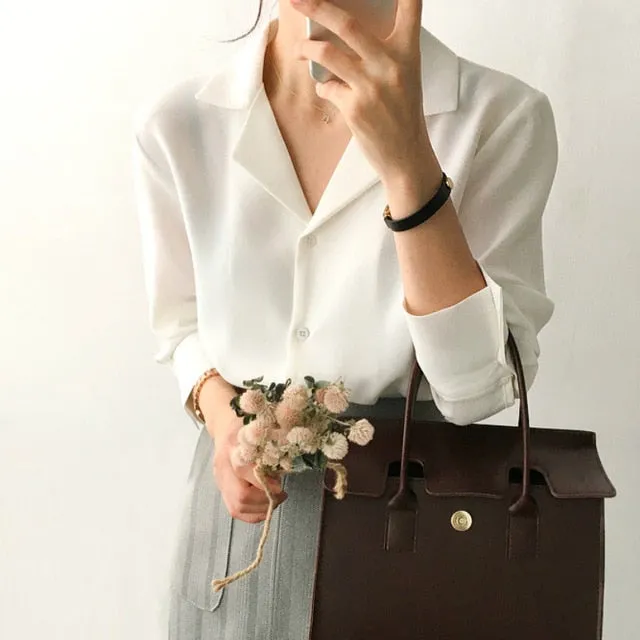 womens tops and blouses solid white chiffon blouse